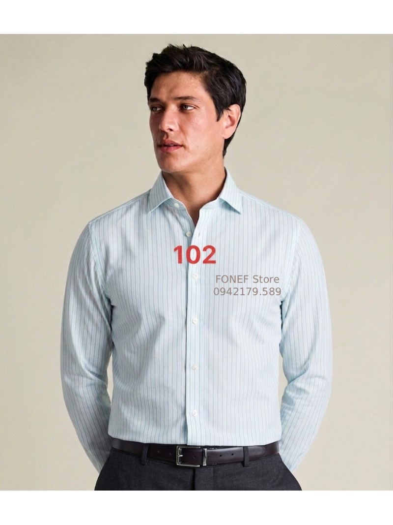 Áo Sơ mi dài tay CTW Xanh lá sọc