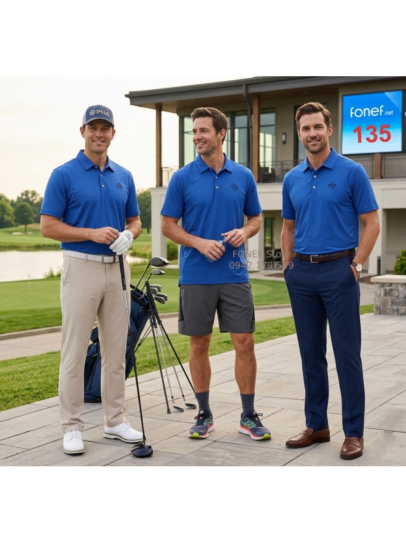 Áo Polo Golf Thể thao PGA Xanh kẻ