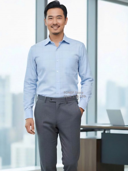 Áo Sơ mi Dài tay Cao cấp F1D Xanh trời kẻ