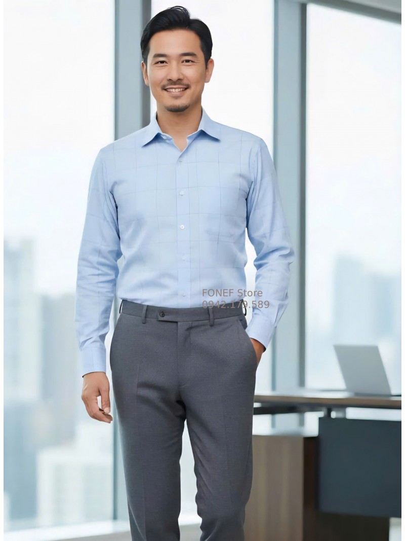 Áo Sơ mi Dài tay Cao cấp F1D Xanh trời kẻ