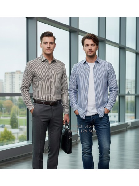 Áo Sơ mi dài tay kẻ STC Co dãn, chống nhăn